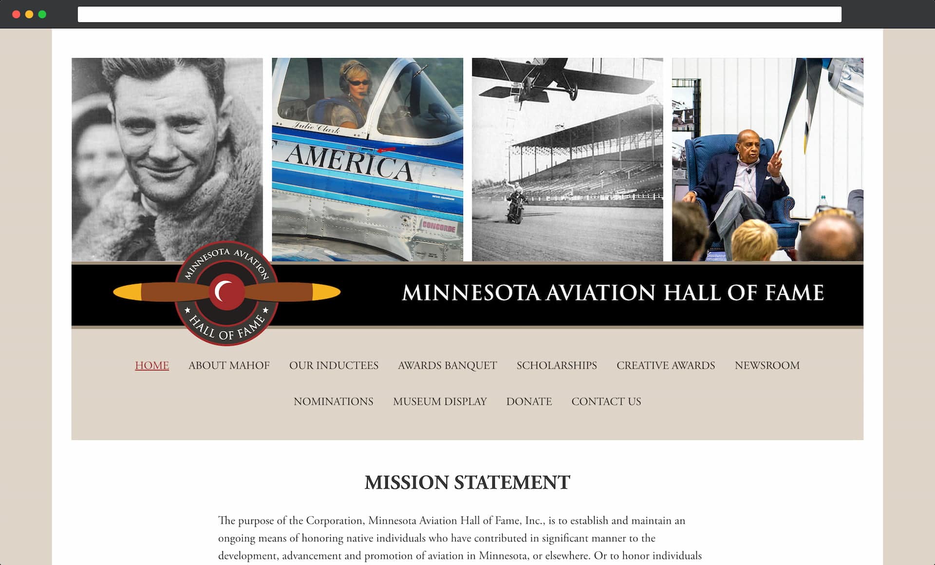 Minnesota Aviation Hall Of Fame website homepage screenshot